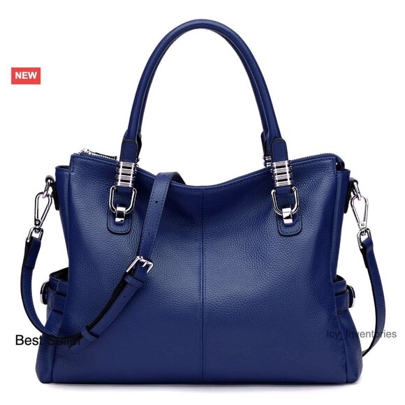 Handbags - Genuine Leather Satchel Tote Crossbody Bag with Adjustable Strap